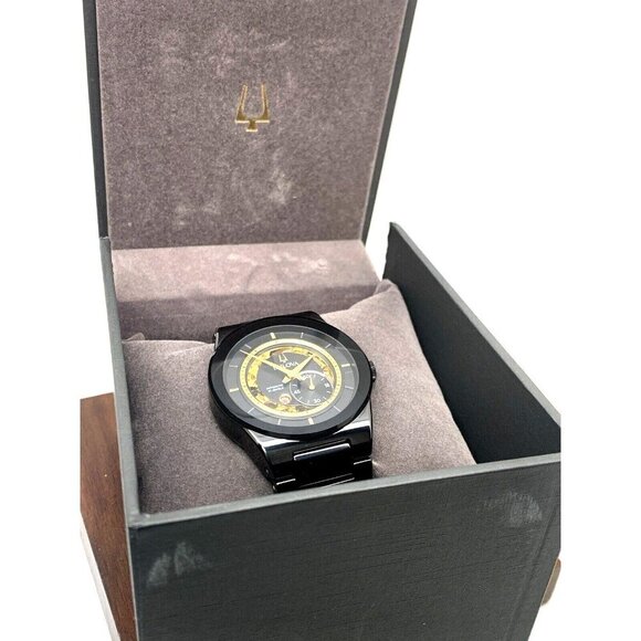 Bulova Men's Watch 98A291 Millennia Automatic Skeleton Gold Black Dial Ceramic - Picture 3 of 14